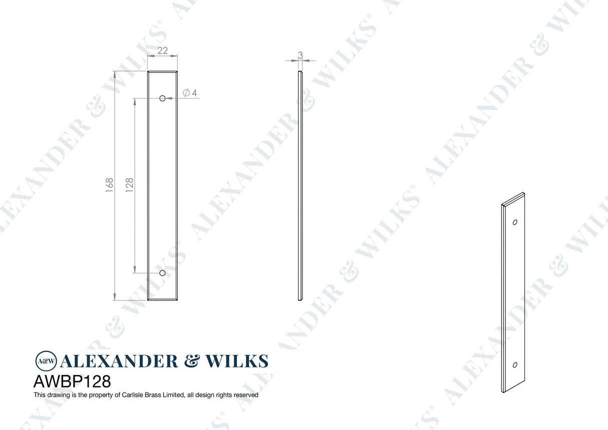 Alexander & Wilks Cabinet Hardware Satin Brass PVD / Cabinet Pull Backplate / 168x22x3mm Alexander & Wilks Rectangular Cabinet Pull Backplate - SatinBrass PVD - 168x22x3mm