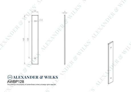 Alexander & Wilks Cabinet Hardware Satin Brass PVD / Cabinet Pull Backplate / 168x22x3mm Alexander & Wilks Rectangular Cabinet Pull Backplate - SatinBrass PVD - 168x22x3mm