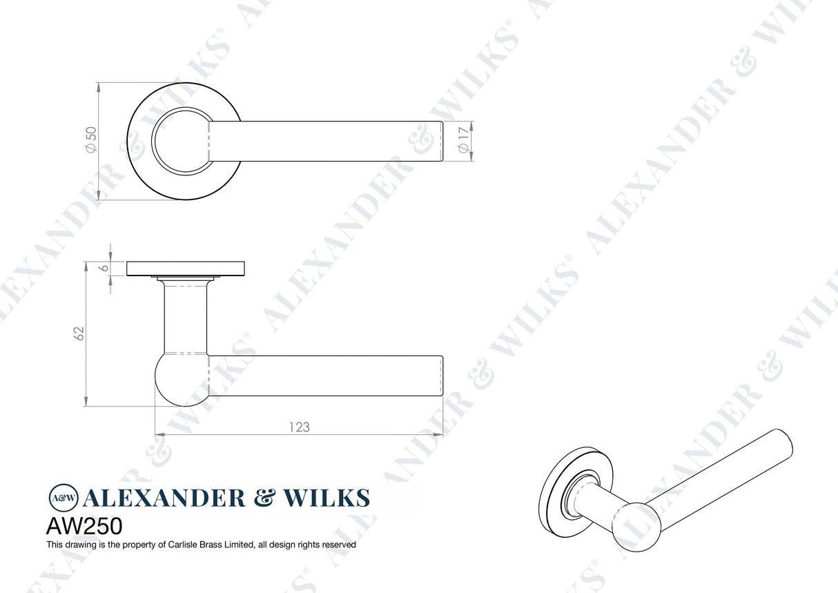 Alexander & Wilks Door Furniture Antique Brass / Door Handles on Rose Alexander & Wilks - Siskin Lever on Rose - Antique Brass
