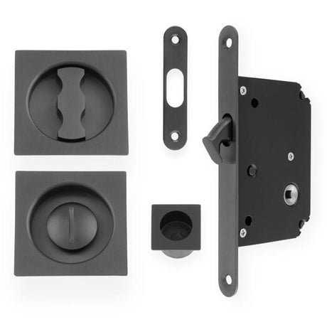 Alexander & Wilks Door Furniture Dark Bronze PVD / Sliding Door Locks / Square Alexander & Wilks - Sliding Door Lock Set - Square Roses - Radius Forend & Strike-Dark Bronze PVD