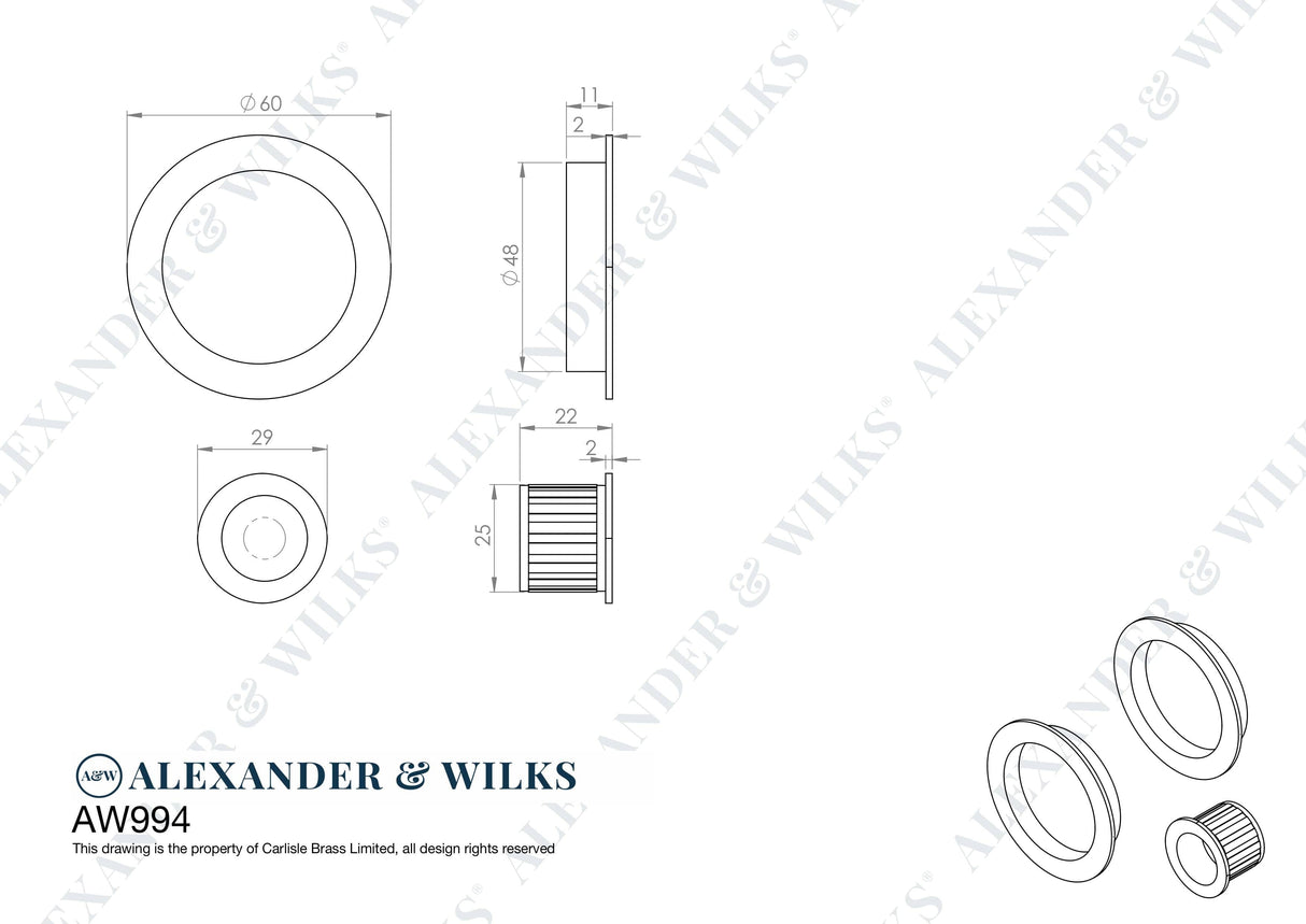 Alexander & Wilks Door Furniture Antique Brass / Flush Pull Alexander & Wilks - Sliding door pull kit-Antique Brass