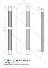 Alexander & Wilks Door Furniture Antique Brass / 450mm Alexander & Wilks Spitfire Reeded 450mm Pull Handle - Antique Brass
