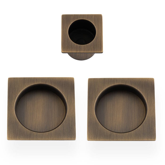 Alexander & Wilks Door Furniture Antique Brass / Flush Pull Alexander & Wilks - Square sliding door pull kit-Antique Brass