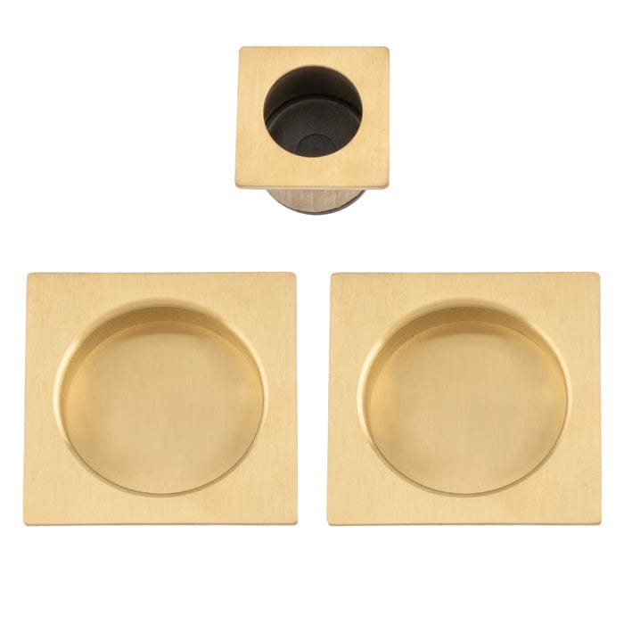 Alexander & Wilks Door Furniture Satin Brass PVD / Flush Pull Alexander & Wilks - Square sliding door pull kit-Satin Brass PVD