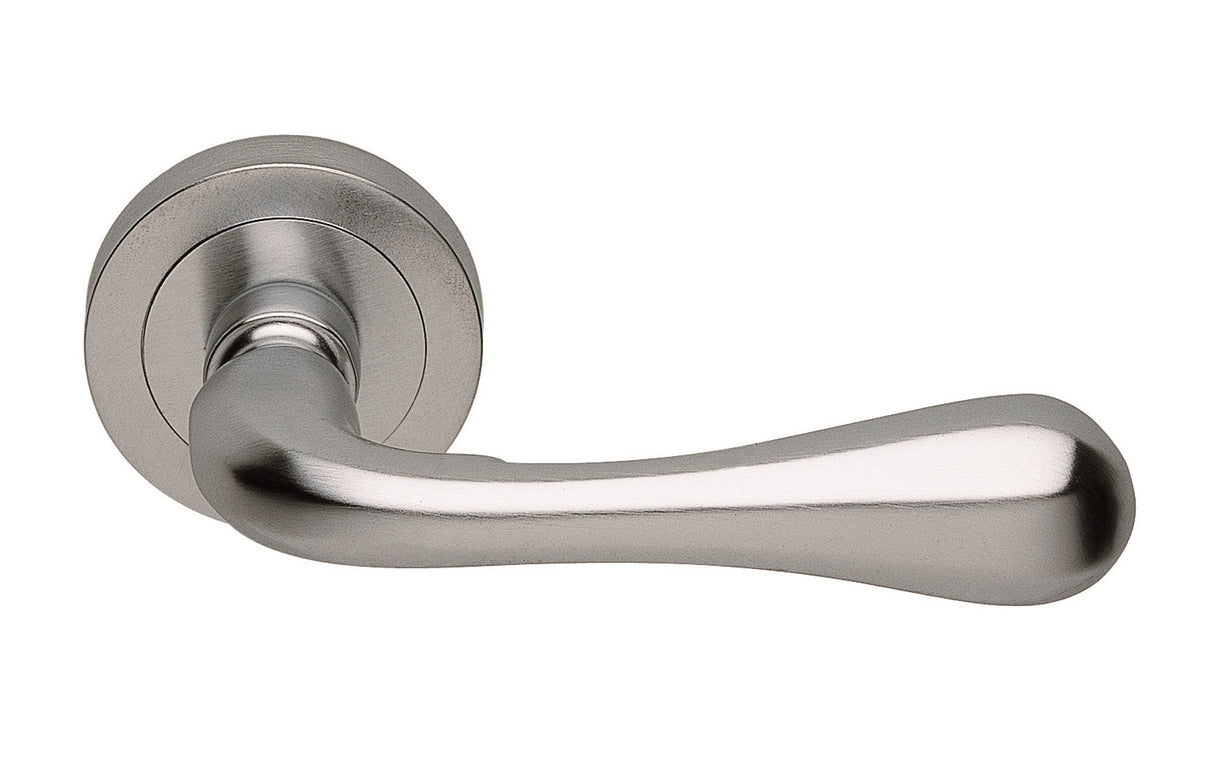High quality image of Manital - Astro Lever on Round Rose - Satin Chrome | Sku. aq1sc | Trade Door Handles.