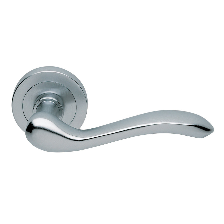 High quality image of Manital - Apollo Lever on Round Rose - Satin Chrome | Sku. aq3sc | Trade Door Handles.
