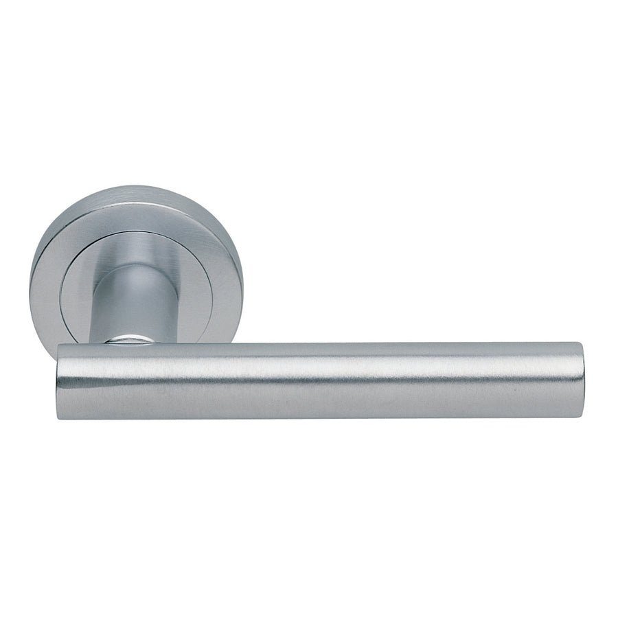 High quality image of Manital - Calla Lever on Round Rose - Satin Chrome | Sku. aq4sc | Trade Door Handles.