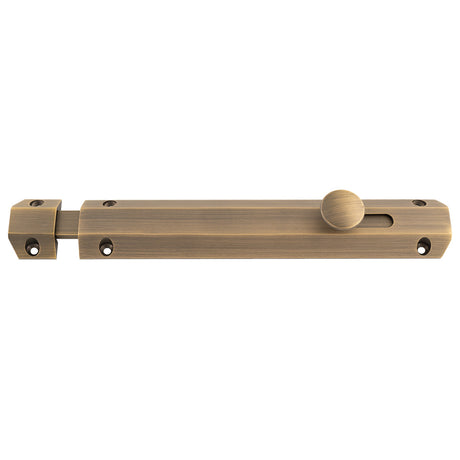 High quality image of Carlisle Brass - 203 x 36mm surface bolt c/w keep flat & angled mortice keeps - satin brass | Sku. aq83ab | Trade Door Handles.