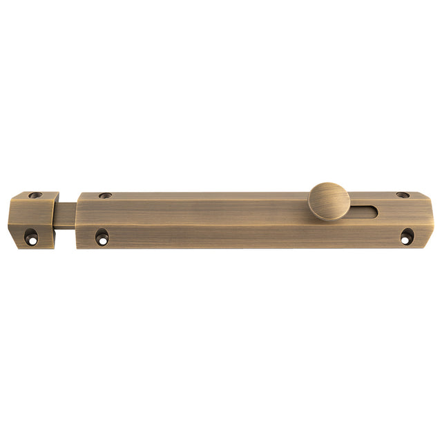 High quality image of Carlisle Brass - 203 x 36mm surface bolt c/w keep flat & angled mortice keeps - satin brass | Sku. aq83ab | Trade Door Handles.