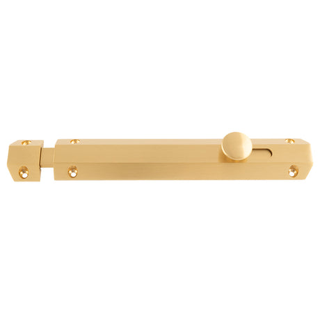 High quality image of Carlisle Brass - 203 x 36mm surface bolt c/w keep flat & angled mortice keeps - satin brass | Sku. aq83sb | Trade Door Handles.