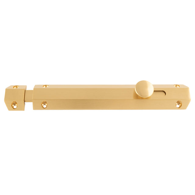 High quality image of Carlisle Brass - 203 x 36mm surface bolt c/w keep flat & angled mortice keeps - satin brass | Sku. aq83sb | Trade Door Handles.