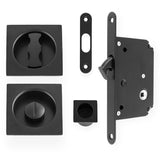 High quality image of Alexander & Wilks - Sliding Door Lock Set - Square Roses - Radius Forend & Strike-Black | Sku. aw111rbl | Trade Door Handles.