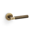High quality image of Alexander & Wilks - Hurricane Knurled Lever on Round Rose - Antique Brass | Sku. aw200ab | Trade Door Handles.