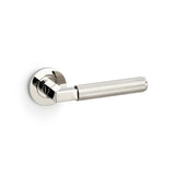 High quality image of Alexander & Wilks - Hurricane Knurled Lever on Round Rose - Polished Nickel PVD | Sku. aw200pnpvd | Trade Door Handles.