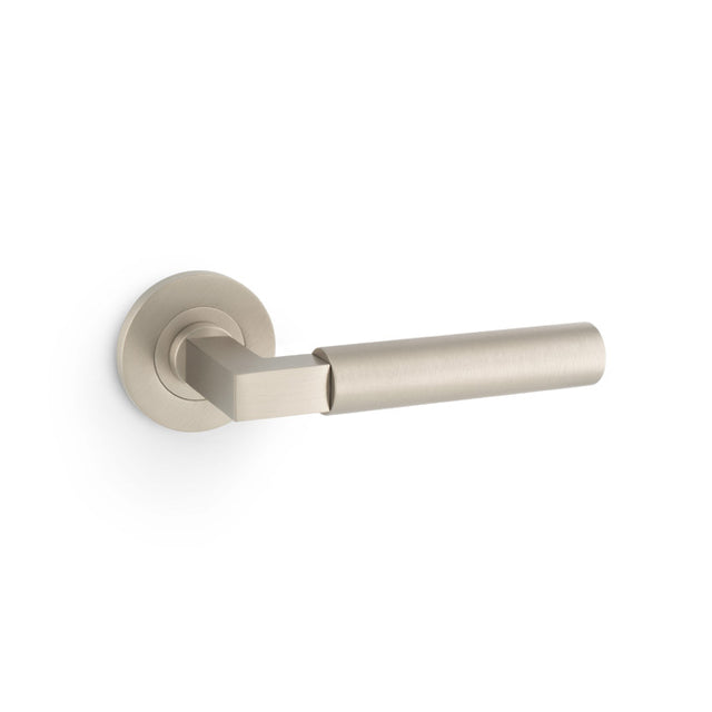High quality image of Alexander & Wilks - Hurricane Lever Plain On 50X6mm Rose Satin Nickel | Sku.AW201SN | Trade Door Handles.