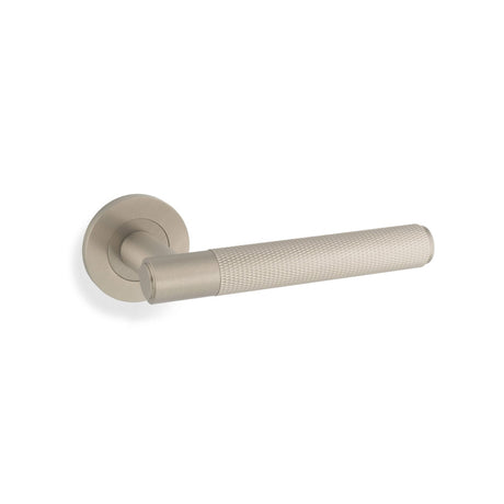 High quality image of Alexander & Wilks - Spitfire Lever Knurled On 50X6mm Rose Satin Nickel | Sku.AW220SN | Trade Door Handles.