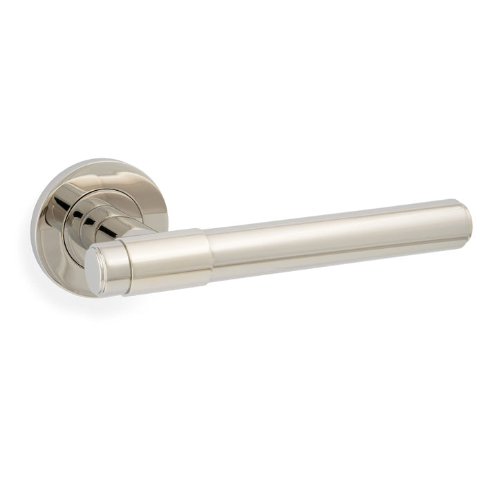 High quality image of Alexander & Wilks - Kingston Plain Lever on Round Rose-Polished Nickel PVD | Sku.AW241PNPVD | Trade Door Handles.