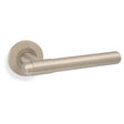 High quality image of Alexander & Wilks - Kingston Plain Lever on Round Rose-Satin Nickel PVD | Sku. aw241snpvd | Trade Door Handles.