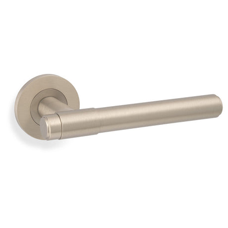High quality image of Alexander & Wilks - Kingston Plain Lever on Round Rose-Satin Nickel PVD | Sku.AW241SNPVD | Trade Door Handles.