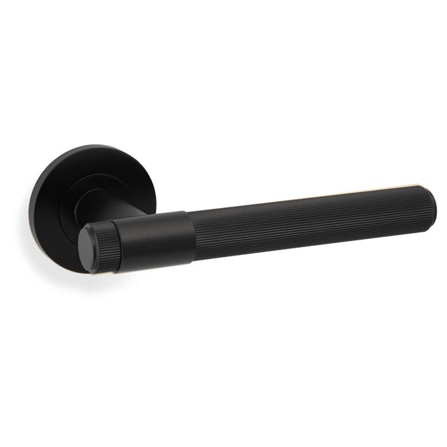 High quality image of Alexander & Wilks - Kingston Reeded lever on Round Rose-Black | Sku.AW242BL | Trade Door Handles.
