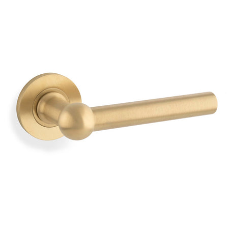 This is an image of Alexander & Wilks - Siskin Lever on Rose - Satin Brass PVD available to order from Trade Door Handles in Kendal, quick delivery and discounted prices.