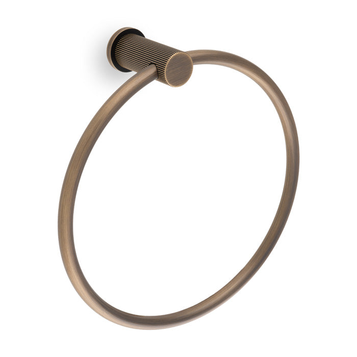 High quality image of Alexander & Wilks - Brunel Reeded Towel Ring-Antique Brass | Sku.AW453AB | Trade Door Handles.