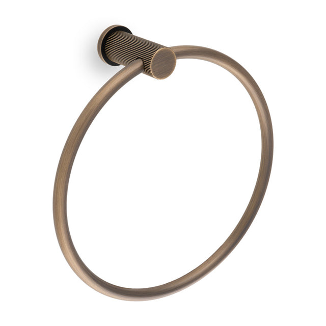High quality image of Alexander & Wilks - Brunel Reeded Towel Ring-Antique Brass | Sku.AW453AB | Trade Door Handles.