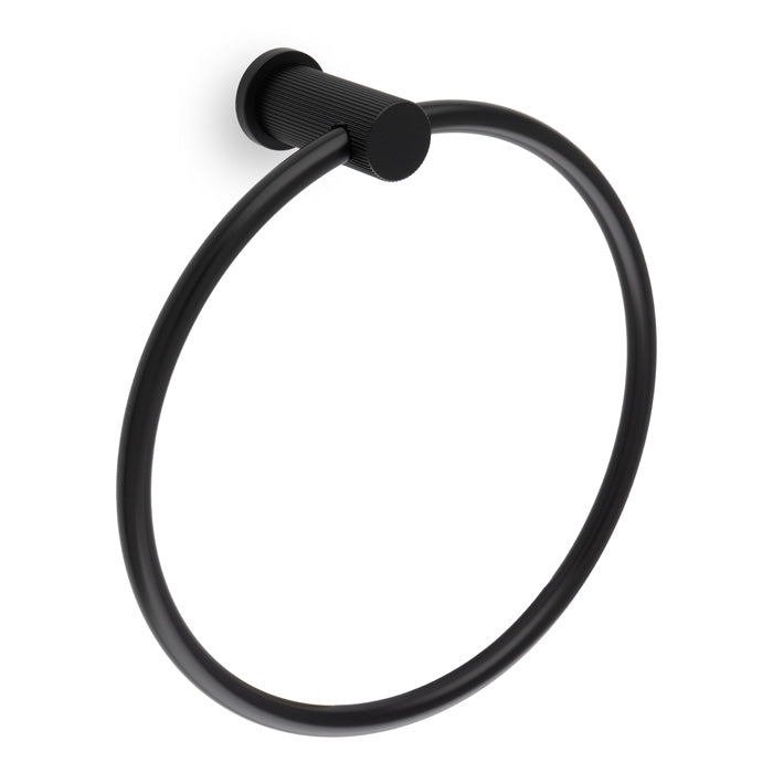 High quality image of Alexander & Wilks - Brunel Reeded Towel Ring-Black | Sku.AW453BL | Trade Door Handles.