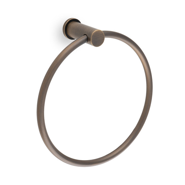 High quality image of Alexander & Wilks - Brunel Plain Towel Ring-Antique Brass | Sku.AW455AB | Trade Door Handles.