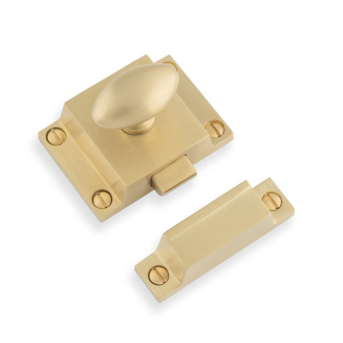 This is an image of Alexander & Wilks - Cupboard Latch-Satin Brass PVD available to order from Trade Door Handles in Kendal, quick delivery and discounted prices.