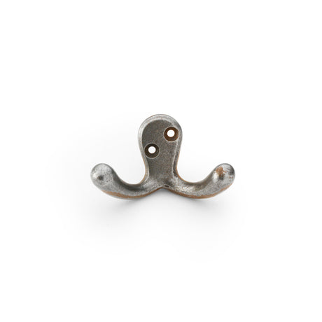 High quality image of Alexander & Wilks - Victorian Double Robe Hook - Antique Iron | Sku. aw773ai | Trade Door Handles.