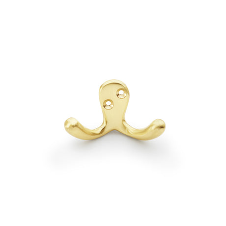 High quality image of Alexander & Wilks - Victorian Double Robe Hook - Satin Brass | Sku. aw773sb | Trade Door Handles.