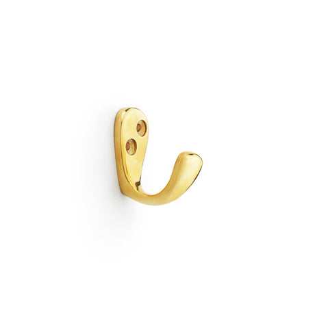 High quality image of Alexander & Wilks - Victorian Single Robe Hook - Polished Brass Unlacquered | Sku. aw774pbu | Trade Door Handles.