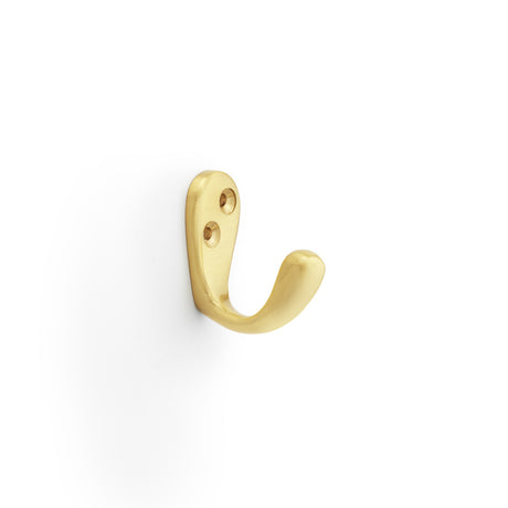 High quality image of Alexander & Wilks - Victorian Single Robe Hook - Satin Brass | Sku. aw774sb | Trade Door Handles.