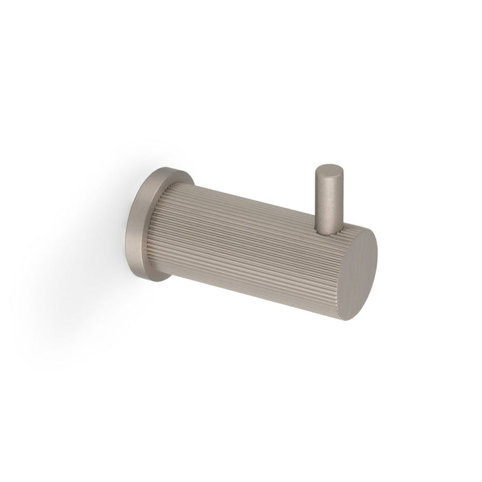 This is an image of Alexander & Wilks - BRUNEL REEDED COAT HOOK ON 25MM ROSE - Satin Nickel available to order from Trade Door Handles in Kendal, quick delivery and discounted prices.