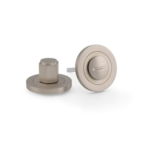 This is an image showing Alexander & Wilks - Hex Thumbturn and Release - Satin Nickel aw794sn available to order from Trade Door Handles in Kendal, quick delivery and discounted prices.