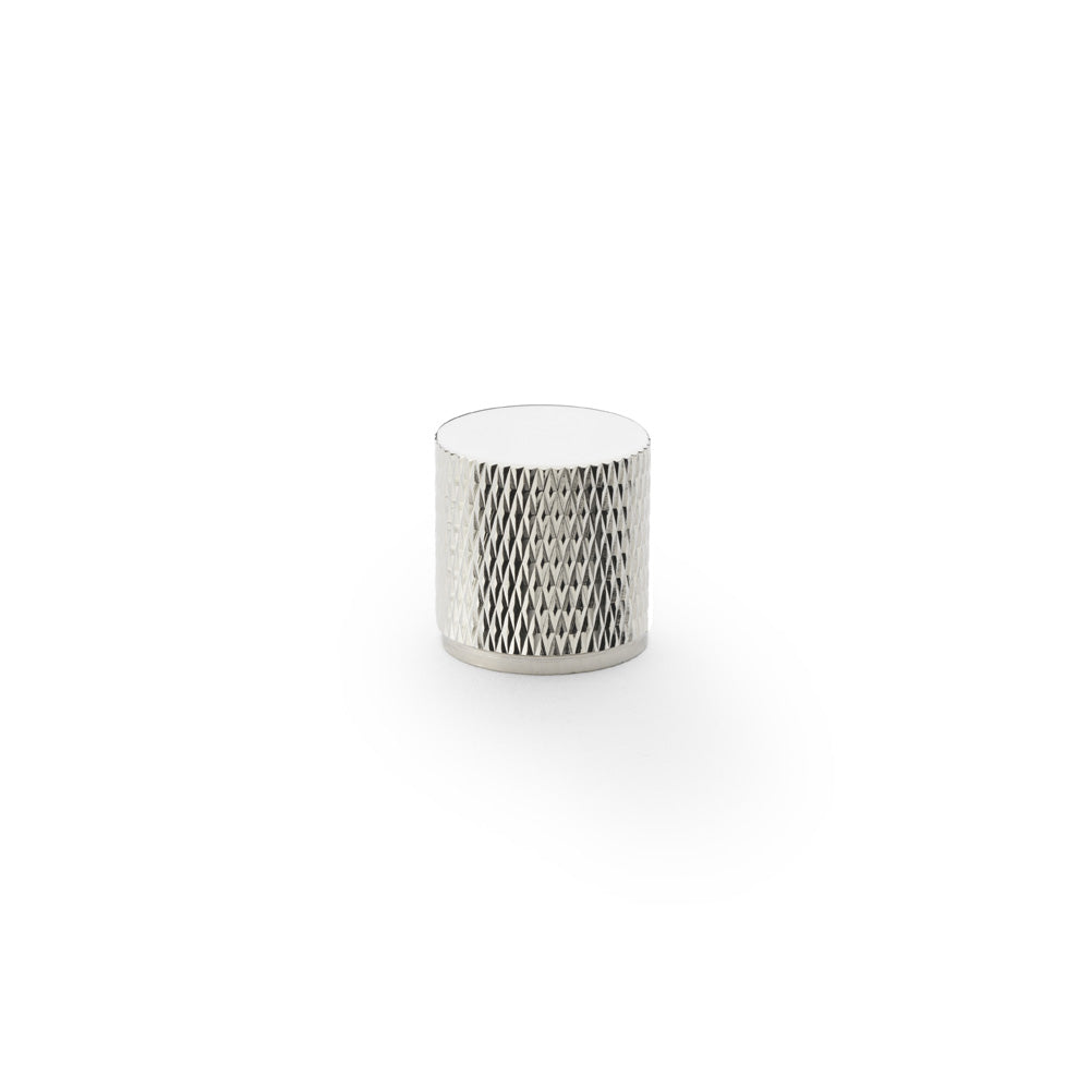 High quality image of Alexander & Wilks Brunel Knurled Cylinder Cupboard Knob - Polished Nickel - 20mm | Sku. aw800-20-pn | Trade Door Handles.
