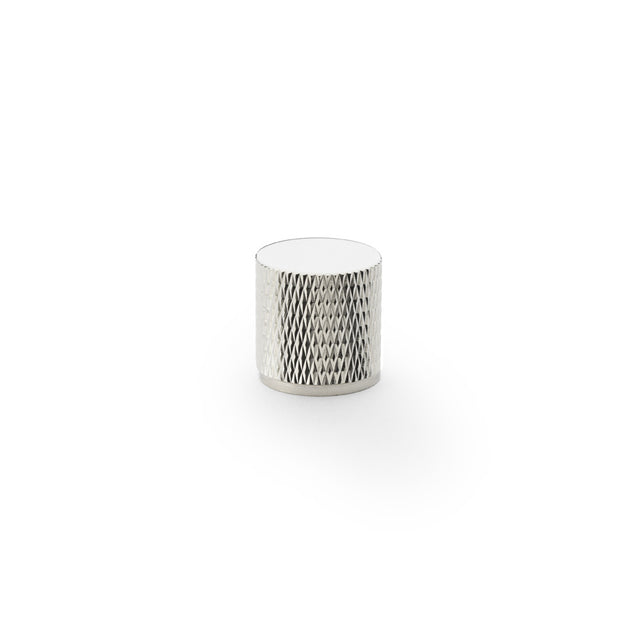 High quality image of Alexander & Wilks Brunel Knurled Cylinder Cupboard Knob - Polished Nickel - 20mm | Sku. aw800-20-pn | Trade Door Handles.