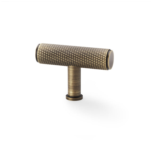High quality image of Alexander & Wilks Crispin Knurled T-bar Cupboard Knob - Antique Brass | Sku. aw801-55-ab | Trade Door Handles.