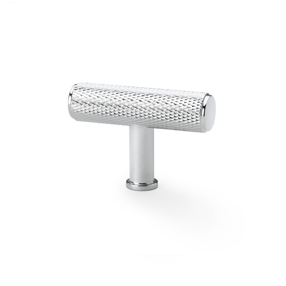 High quality image of Alexander & Wilks Crispin Knurled T-bar Cupboard Knob - Polished Chrome | Sku. aw801-55-pc | Trade Door Handles.