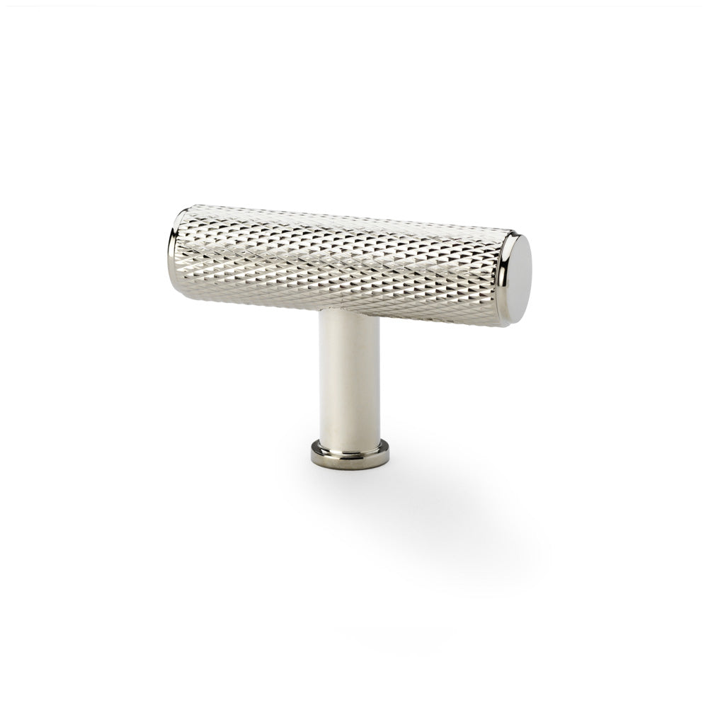 High quality image of Alexander & Wilks Crispin Knurled T-bar Cupboard Knob - Polished Nickel | Sku. aw801-55-pn | Trade Door Handles.