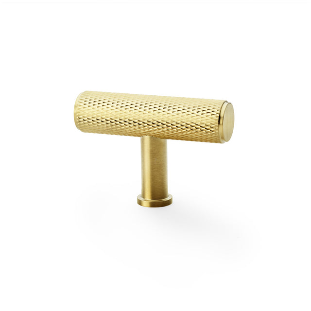 High quality image of Alexander & Wilks Crispin Knurled T-bar Cupboard Knob - Satin Brass PVD | Sku. aw801-55-sbpvd | Trade Door Handles.