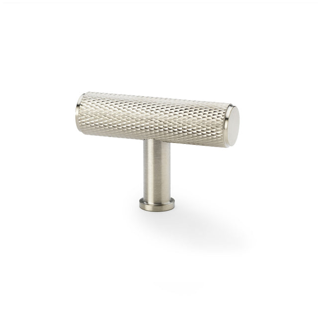 High quality image of Alexander & Wilks Crispin Knurled T-bar Cupboard Knob - Satin Nickel | Sku. aw801-55-sn | Trade Door Handles.