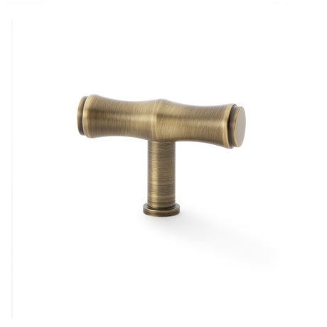 High quality image of Alexander & Wilks Crispin Bamboo T-bar Cupboard Knob - Antique Brass | Sku. aw801b-55-ab | Trade Door Handles.