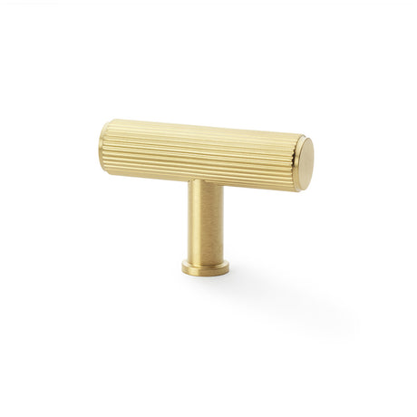 High quality image of Alexander & Wilks Crispin Reeded T-bar Cupboard Knob - Satin Brass PVD | Sku. aw801r-55-sbpvd | Trade Door Handles.