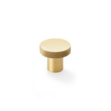 High quality image of Alexander & Wilks Hanover Knurled Circular Cupboard Knob - Satin Brass - 30mm | Sku. aw802-30-sb | Trade Door Handles.