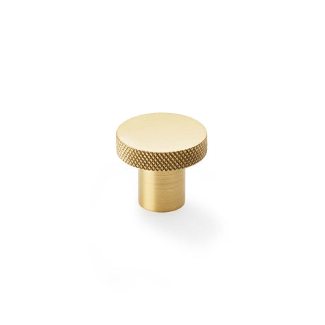 High quality image of Alexander & Wilks Hanover Knurled Circular Cupboard Knob - Satin Brass - 30mm | Sku. aw802-30-sb | Trade Door Handles.