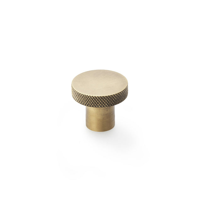 High quality image of Alexander & Wilks Hanover Knurled Circular Cupboard Knob - Antique Brass - 30mm | Sku. aw802-30-ab | Trade Door Handles.