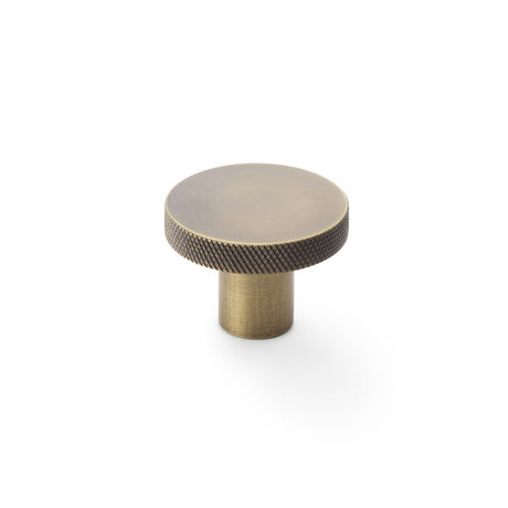 High quality image of Alexander & Wilks Hanover Knurled Circular Cupboard Knob - Antique Brass - 38mm | Sku. aw802-38-ab | Trade Door Handles.