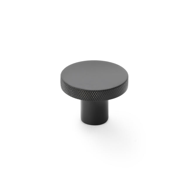 High quality image of Alexander & Wilks Hanover Knurled Circular Cupboard Knob - Black - 38mm | Sku. aw802-38-bl | Trade Door Handles.